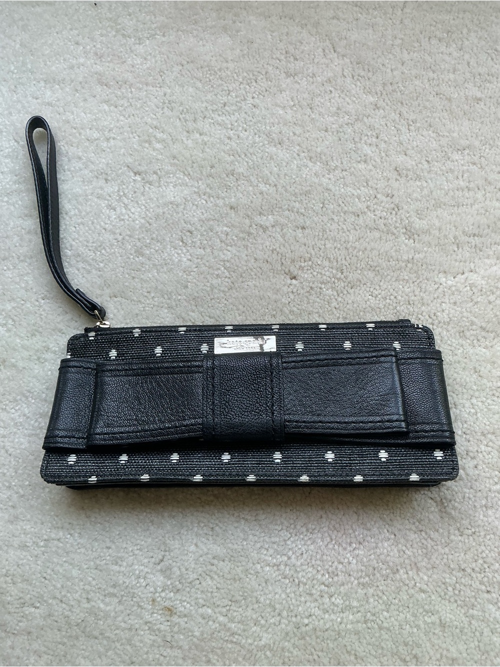 VINTAGE KATE SPADE BLACK BOW POLKA DOT WRISTLET CLUTCH